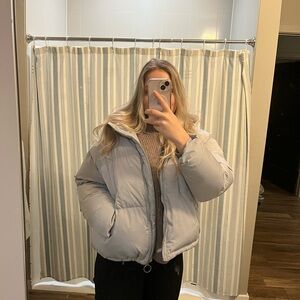 Women's Gray Blue Puffer Jacket